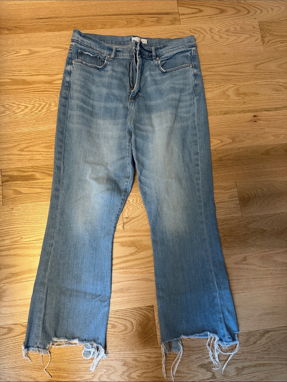 LOFT Light Blue Distressed Wide-Leg Jeans